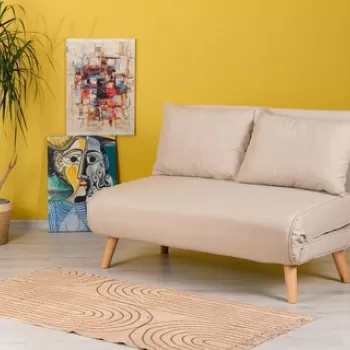 Canapea extensibila cu 2 locuri, Futon, 859FTN2717, Metal , Crem imagine