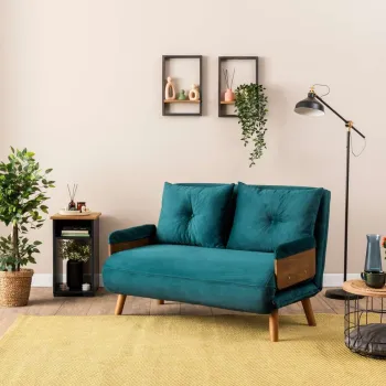 Canapea extensibila cu 2 locuri, Futon, 859FTN2719, Metal , Verde petrol imagine