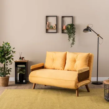 Canapea extensibila cu 2 locuri, Futon, 859FTN2720, Metal , Galben mustar imagine