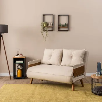 Canapea extensibila cu 2 locuri, Futon, 859FTN2722, Metal , Crem imagine