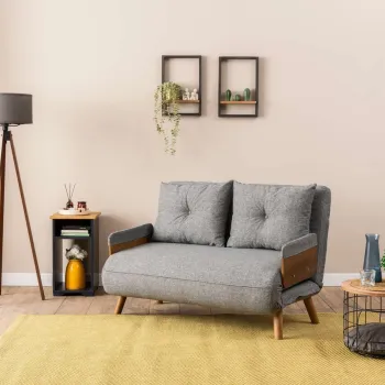 Canapea extensibila cu 2 locuri, Futon, 859FTN2723, Metal , Gri deschis imagine
