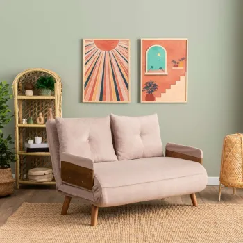 Canapea extensibila cu 2 locuri, Futon, 859FTN2727, Metal , Bej imagine