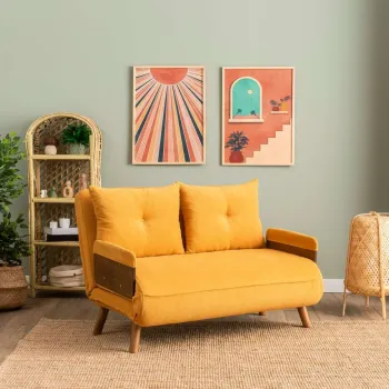 Canapea extensibila cu 2 locuri, Futon, 859FTN2728, Metal , Galben mustar imagine