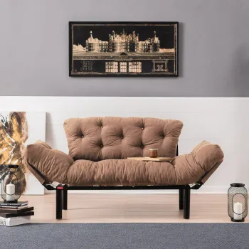 Canapea extensibila cu 2 locuri, Futon, 859FTN2866, Metal, Maro deschis imagine