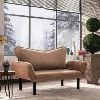 Canapea extensibila cu 2 locuri, Futon, 859FTN2867, Metal, Maro deschis imagine