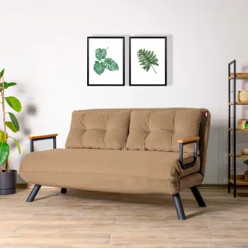 Canapea extensibila cu 2 locuri, Futon, 859FTN2870, Metal , Maro deschis imagine