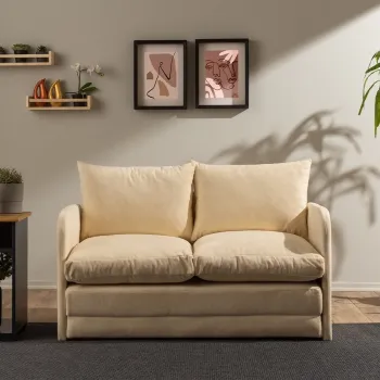 Canapea extensibila cu 2 locuri, Futon, 859FTN2872, Metal , Crem imagine