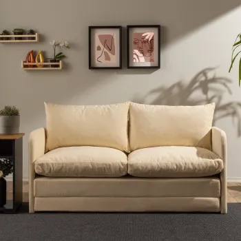 Canapea extensibila cu 2 locuri, Futon, 859FTN2886, Metal , Crem imagine