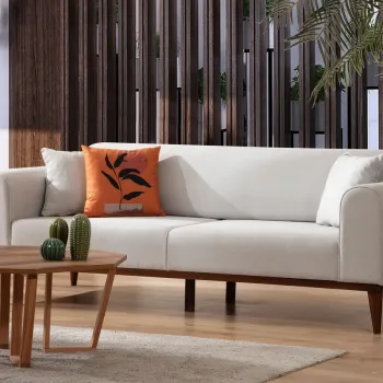 Canapea extensibila cu 3 locuri, Artie, 560ARE2906, Lemn de fag / PAL, Crem imagine