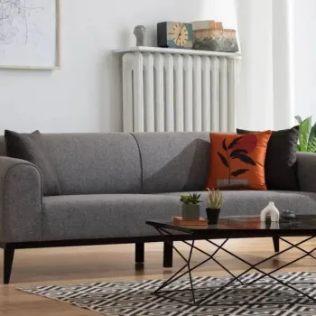 Canapea extensibila cu 3 locuri, Artie, 560ARE2911, Lemn de fag / PAL, Gri deschis imagine