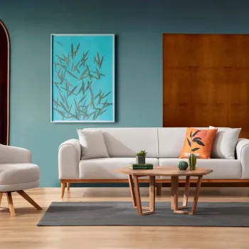 Canapea extensibila cu 3 locuri, Artie, 560ARE2912, Lemn de fag / PAL, Crem imagine