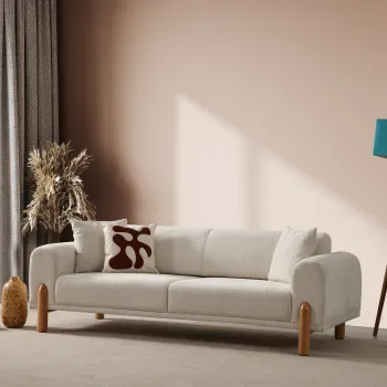 Canapea extensibila cu 3 locuri, Artie, 560ARE4103, Lemn de fag / PAL, Crem imagine