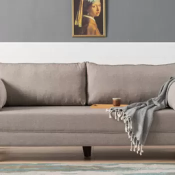 Canapea extensibila cu 3 locuri, Balcab Home, 825BLC1509, Lemn / MDF, Crem imagine