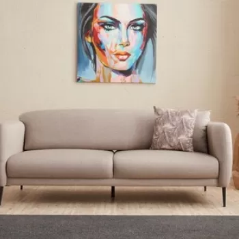 Canapea extensibila cu 3 locuri, Balcab Home, 825BLC2753, Lemn de fag, Crem imagine