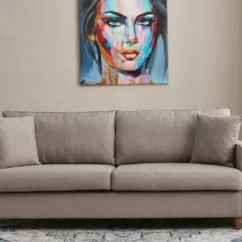 Canapea extensibila cu 3 locuri, Balcab Home, 825BLC2780, Lemn de brad / PAL, Crem imagine