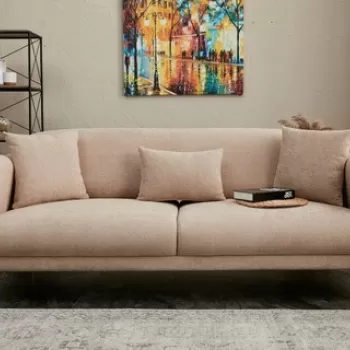 Canapea extensibila cu 3 locuri, Balcab Home, 825BLC2836, Lemn de fag, Bej / Auriu imagine