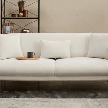 Canapea extensibila cu 3 locuri, Balcab Home, 825BLC2837, Lemn de fag, Crem / Aur imagine