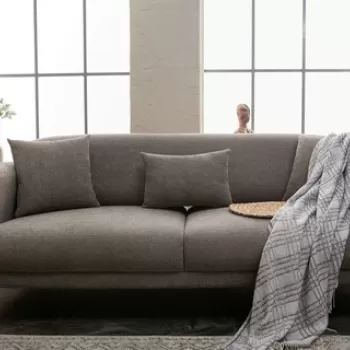 Canapea extensibila cu 3 locuri, Balcab Home, 825BLC2838, Lemn de fag, Gri / Auriu imagine