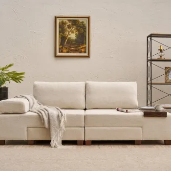 Canapea extensibila cu 3 locuri, Balcab Home, 825BLC4309, Lemn, Crem imagine