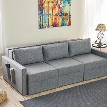 Canapea extensibila cu 3 locuri, Balcab Home, 825BLC4323, Cadru: 100% LEMN DE BRAD, Gri imagine