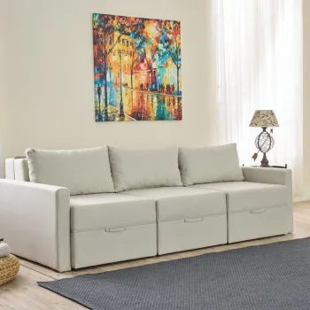 Canapea extensibila cu 3 locuri, Balcab Home, 825BLC4324, Cadru: 100% LEMN DE BRAD, Crem imagine