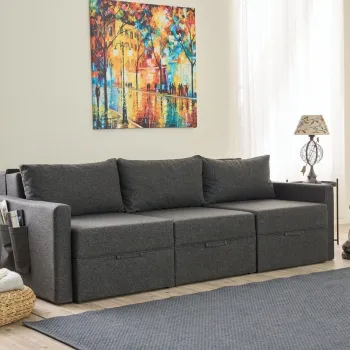 Canapea extensibila cu 3 locuri, Balcab Home, 825BLC4325, Cadru: 100% LEMN DE BRAD, Antracit imagine