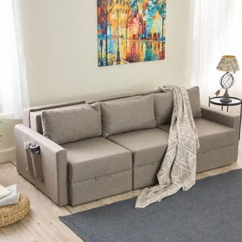 Canapea extensibila cu 3 locuri, Balcab Home, 825BLC4326, Cadru: 100% LEMN DE BRAD, Maro imagine