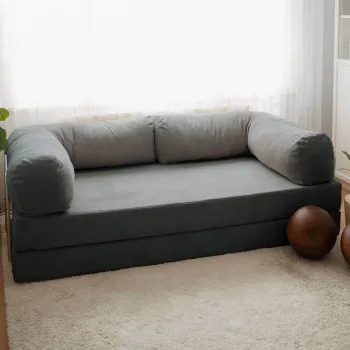 Canapea extensibila cu 3 locuri, Evalina, 383EVN1268, Material: 100% catifea PES, Antracit imagine