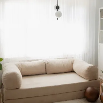 Canapea extensibila cu 3 locuri, Evalina, 383EVN1270, Material: 100% catifea PES, Bej imagine