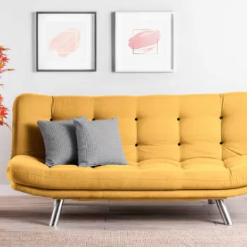 Canapea extensibila cu 3 locuri, Futon, 859FTN2809, Metal, Galben mustar imagine