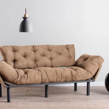 Canapea extensibila cu 3 locuri, Futon, 859FTN2868, Metal, Maro deschis imagine