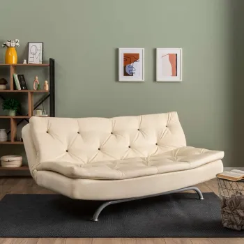 Canapea extensibila cu 3 locuri, Futon, 859FTN2894, Metal , Crem imagine