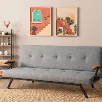 Canapea extensibila cu 3 locuri, Futon, 859FTN2907, Metal , Gri deschis imagine