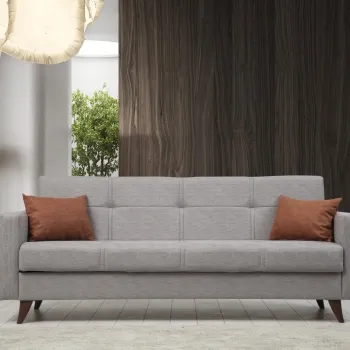 Canapea extensibila cu 3 locuri, Misty, 730MST1205, Cadru: METAL/LEMN, Gri deschis imagine