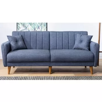 Canapea extensibila cu 3 locuri, Unique Design, 867UNQ1314, Lemn de carpen / Metal, Albastru inchis imagine