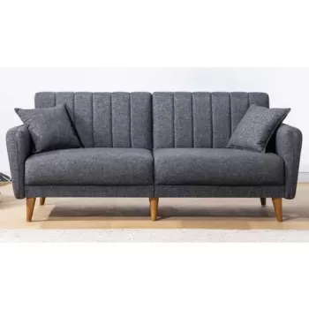 Canapea extensibila cu 3 locuri, Unique Design, 867UNQ1315, Lemn de carpen / Metal, Gri inchis imagine