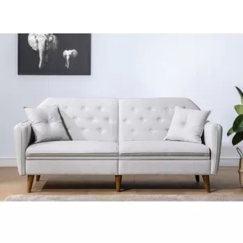 Canapea extensibila cu 3 locuri, Unique Design, 867UNQ1316, Lemn de carpen / Metal, Crem imagine