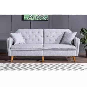 Canapea extensibila cu 3 locuri, Unique Design, 867UNQ1317, Lemn de carpen / Metal, Gri imagine