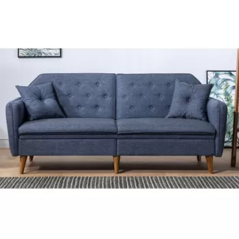 Canapea extensibila cu 3 locuri, Unique Design, 867UNQ1318, Lemn de carpen / Metal, Albastru inchis imagine