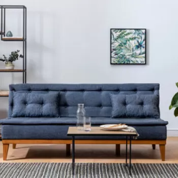 Canapea extensibila cu 3 locuri, Unique Design, 867UNQ1322, Lemn de carpen, Albastru inchis imagine