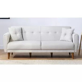 Canapea extensibila cu 3 locuri, Unique Design, 867UNQ1323, Lemn de carpen, Crem imagine