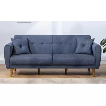 Canapea extensibila cu 3 locuri, Unique Design, 867UNQ1325, Lemn de carpen, Albastru inchis imagine