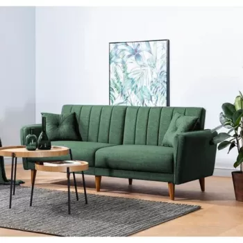 Canapea extensibila cu 3 locuri, Unique Design, 867UNQ1359, Lemn de carpen / Metal, Verde imagine