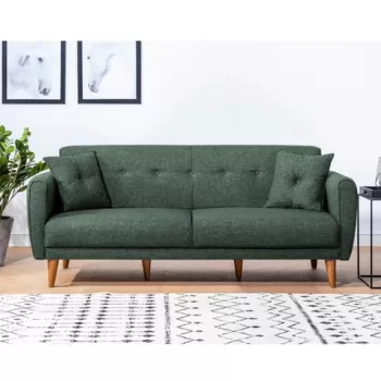 Canapea extensibila cu 3 locuri, Unique Design, 867UNQ1361, Lemn de carpen, Verde imagine