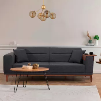 Canapea extensibila cu 3 locuri, Unique Design, 867UNQ1364, Lemn de carpen, Antracit imagine