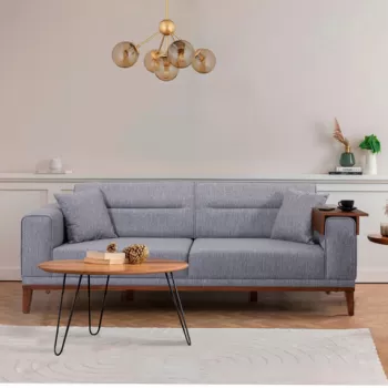 Canapea extensibila cu 3 locuri, Unique Design, 867UNQ1365, Lemn de carpen, Gri imagine