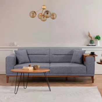 Canapea extensibila cu 3 locuri, Unique Design, 867UNQ1366, Lemn de carpen, Gri inchis imagine