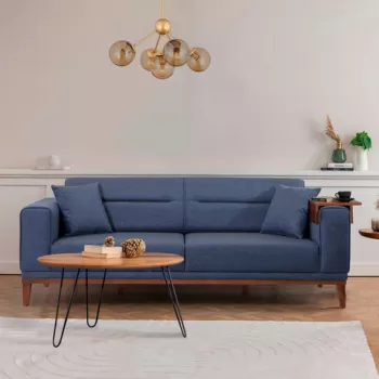 Canapea extensibila cu 3 locuri, Unique Design, 867UNQ1367, Lemn de carpen, Albastru inchis imagine