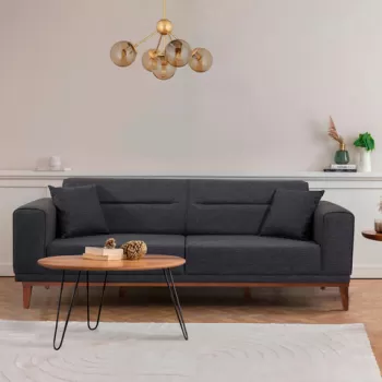 Canapea extensibila cu 3 locuri, Unique Design, 867UNQ1369, Lemn de carpen, Antracit imagine