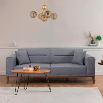 Canapea extensibila cu 3 locuri, Unique Design, 867UNQ1371, Lemn de carpen, Gri inchis imagine